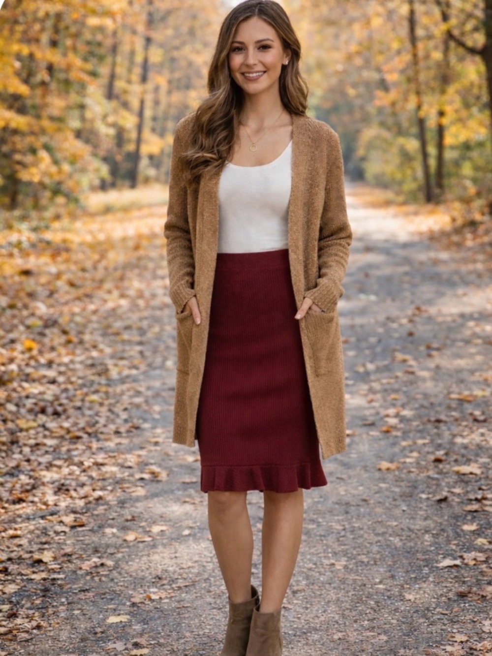 Forever 21 Burgundy Ribbed Midi Skirt